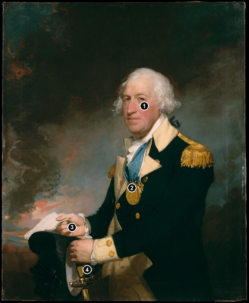 Annotated details from Horatio Gates by Gilbert Stuart